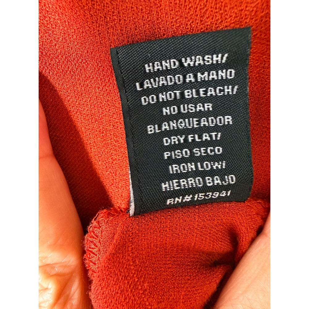 Timing Rust Red Twist Front Crop Top Medium V-Neck Linen Blend Short Sleeve - Picture 6 of 16